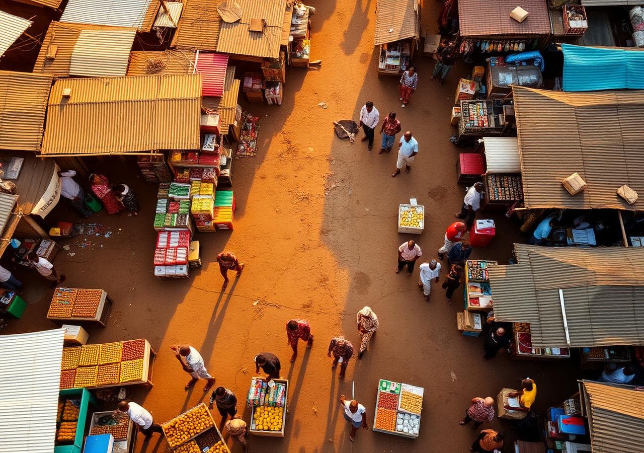 Aerial view of a bustling Nigerian open market